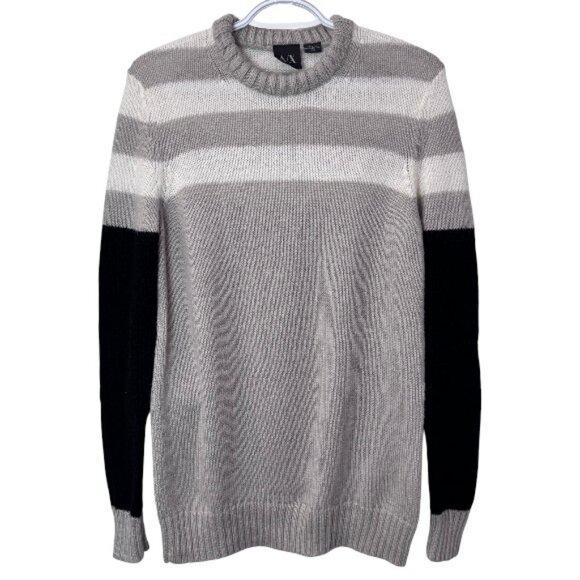 Armani Exchange grey black white crewneck knitted pullover sweater size M - Picture 2 of 6